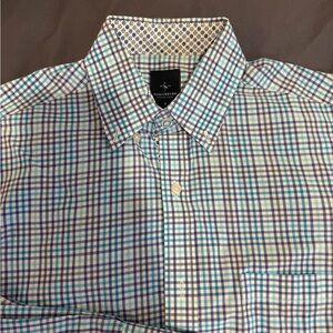 Tailorbyrd Men's Blue and Green Plaid Button Down Shirt